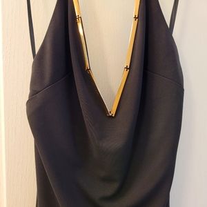 Black bebe asymmetrical dress with gold detail